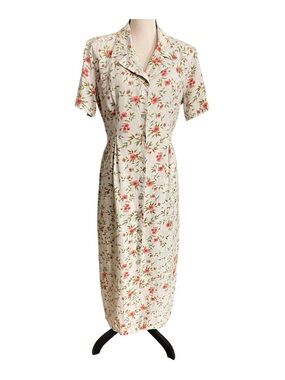 Betsy’s Things Maxi Dress Button Up 80s/90s Size 10 Beige Floral Cottagecore